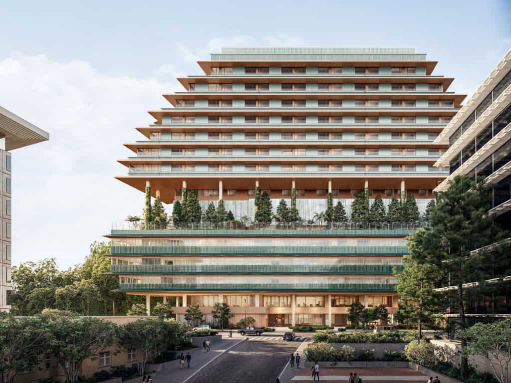 Rendering of the side view of the building.