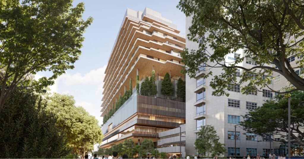 New Hospital Parnassus Heights view from along Parnassus Avenue, rendering by Herzog & de Meuron